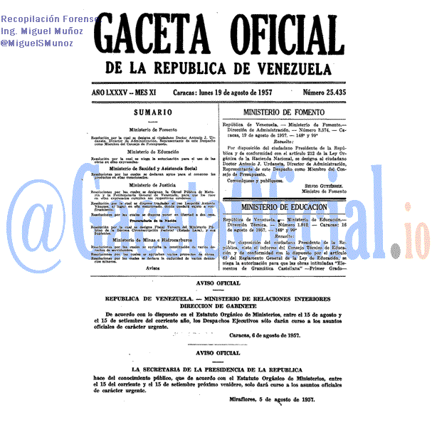 Gaceta Oficial 25435 del 19 Agosto 1957