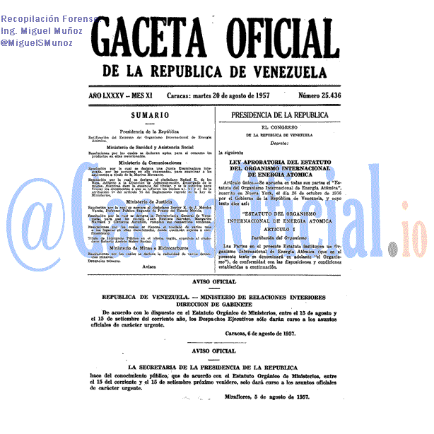 Gaceta Oficial 25436 del 20 Agosto 1957