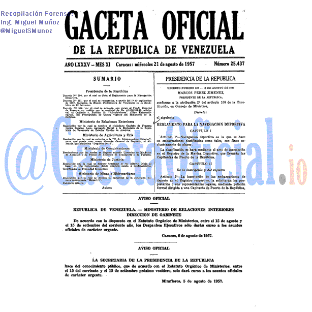 Gaceta Oficial 25437 del 21 Agosto 1957