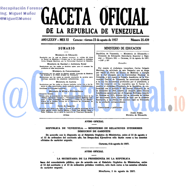 Gaceta Oficial 25439 del 23 Agosto 1957