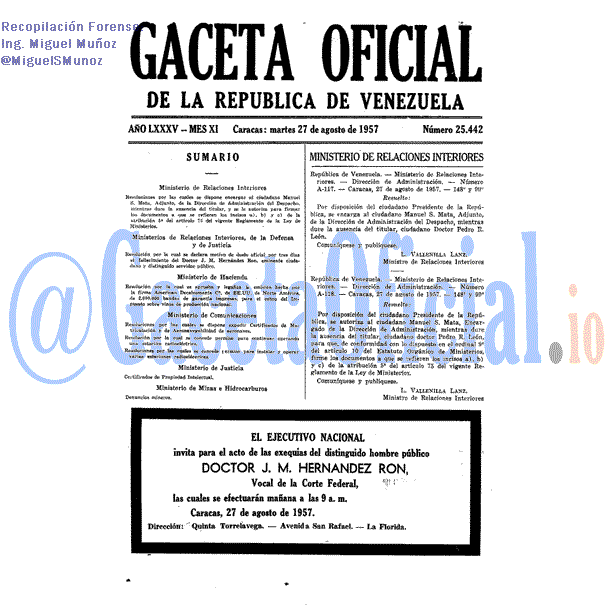 Gaceta Oficial 25442 del 27 Agosto 1957