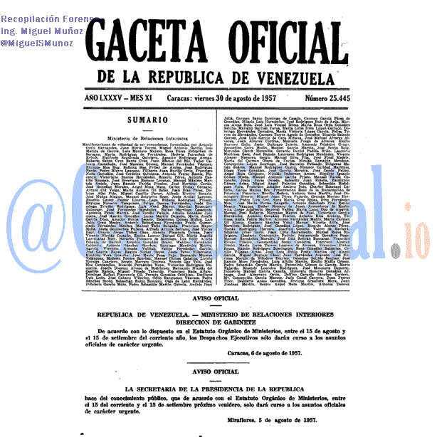 Gaceta Oficial 25445 del 30 Agosto 1957