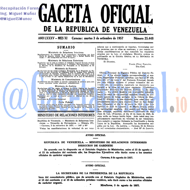 Gaceta Oficial 25448 del 3 Septiembre 1957