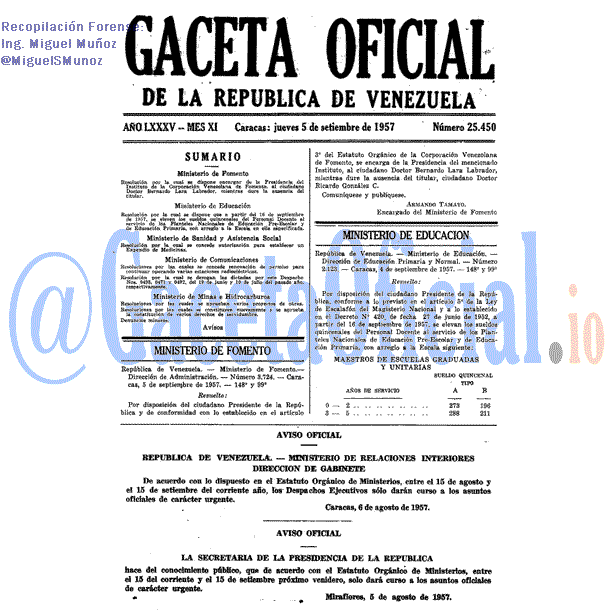 Gaceta Oficial 25450 del 5 Septiembre 1957