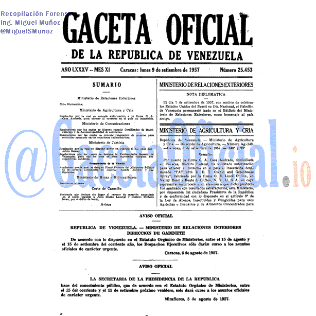 Gaceta Oficial 25453 del 9 Septiembre 1957