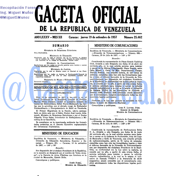 Gaceta Oficial 25462 del 19 Septiembre 1957