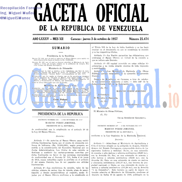 Gaceta Oficial 25474 del 3 Octubre 1957