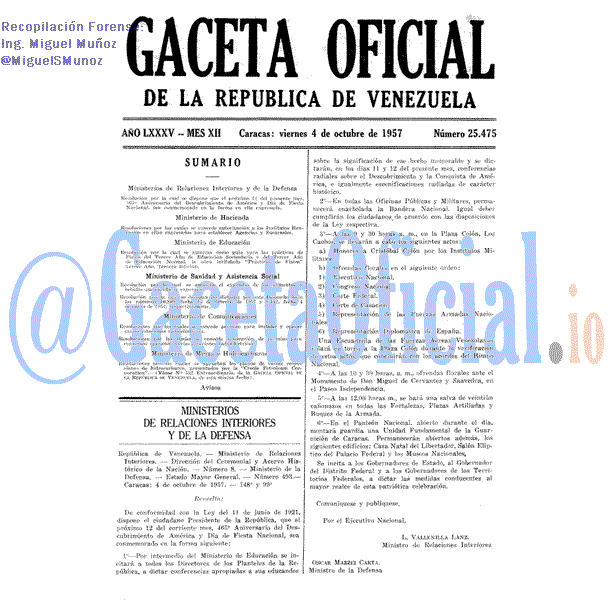 Gaceta Oficial 25475 del 4 Octubre 1957