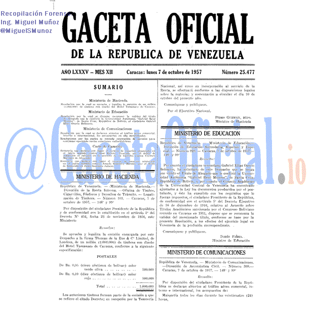 Gaceta Oficial 25477 del 7 Octubre 1957
