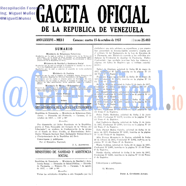 Gaceta Oficial 25483 del 15 Octubre 1957