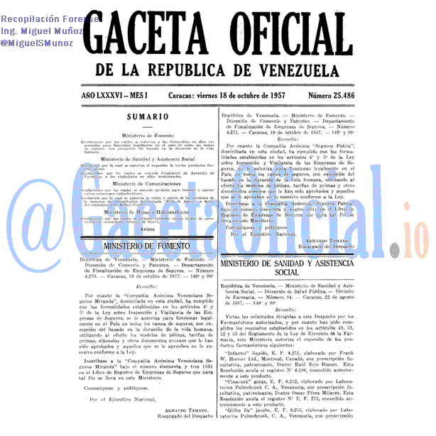 Gaceta Oficial 25486 del 18 Octubre 1957