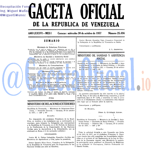 Gaceta Oficial 25496 del 30 Octubre 1957