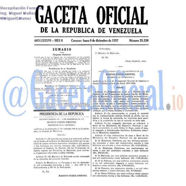 Gaceta Oficial 25530 del 9 Diciembre 1957