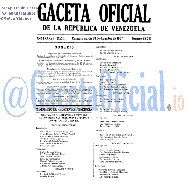 Gaceta Oficial 25531 del 10 Diciembre 1957