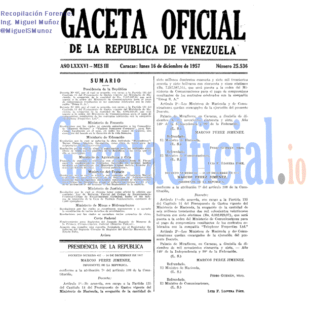 Gaceta Oficial 25536 del 16 Diciembre 1957