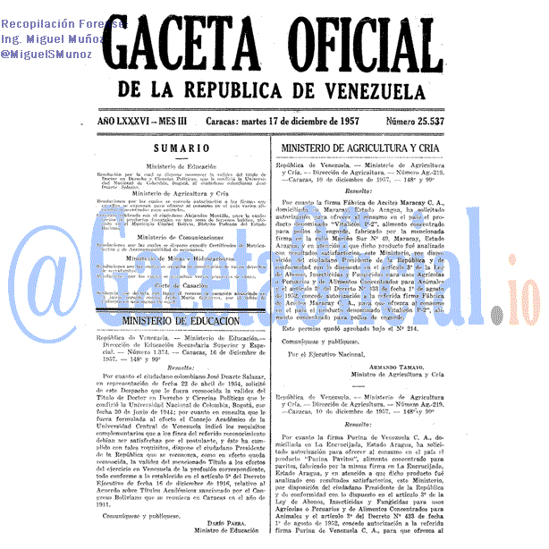Gaceta Oficial 25537 del 17 Diciembre 1957