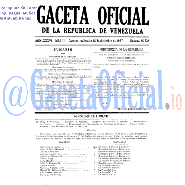 Gaceta Oficial 25538 del 18 Diciembre 1957