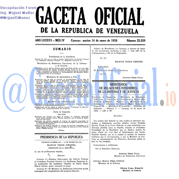 Gaceta Oficial 25559 del 14 Enero 1958