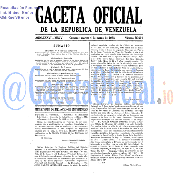 Gaceta Oficial 25601 del 4 Marzo 1958