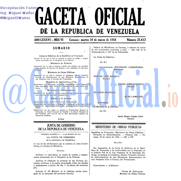 Gaceta Oficial 25613 del 18 Marzo 1958