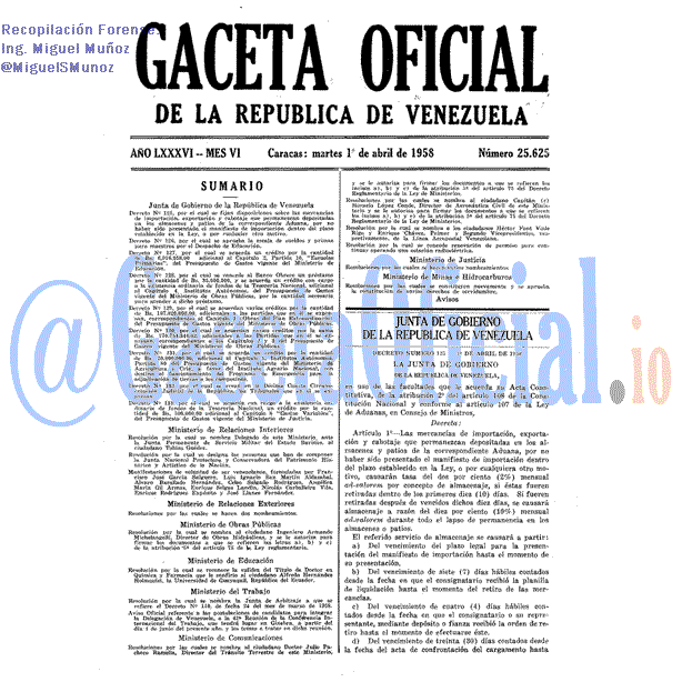 Gaceta Oficial 25625 del 1 Abril 1958