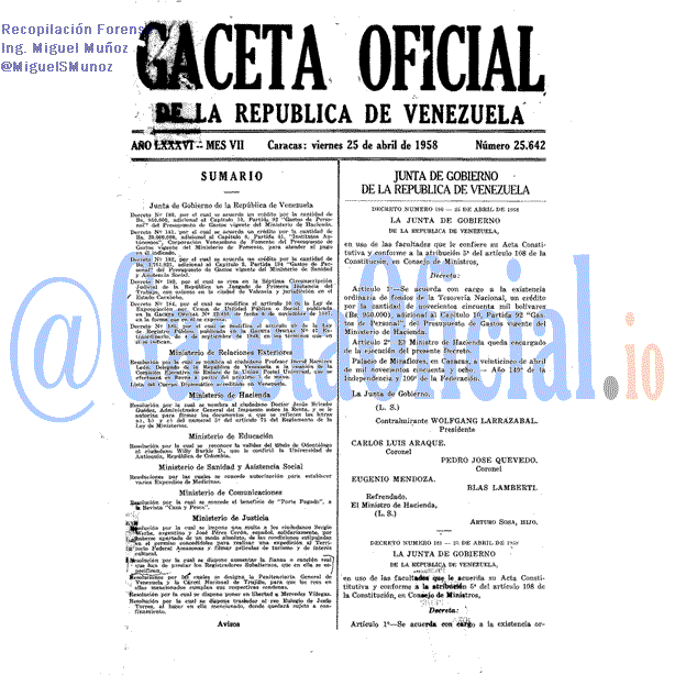 Gaceta Oficial 25642 del 25 Abril 1958