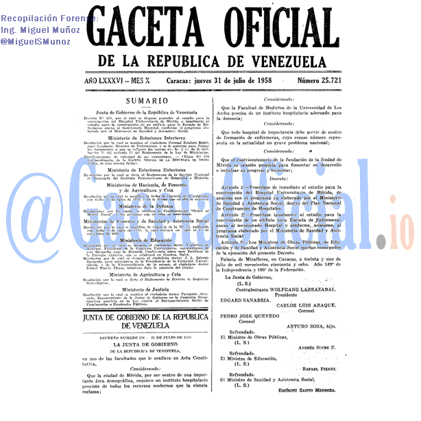 Gaceta Oficial 25721 del 31 Julio 1958