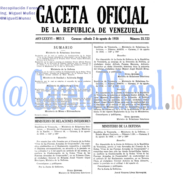 Gaceta Oficial 25723 del 2 Agosto 1958