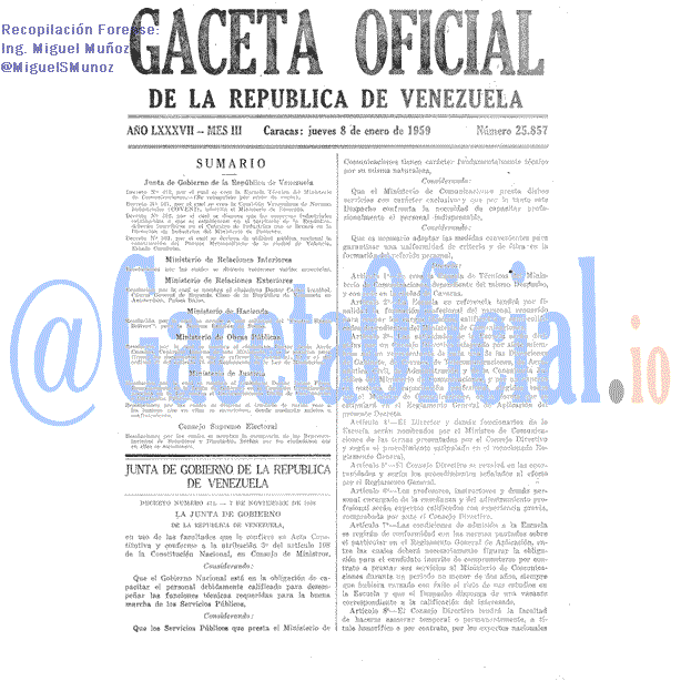 Gaceta Oficial 25857 del 8 Enero 1959