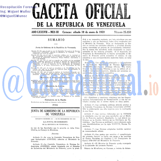 Gaceta Oficial 25859 del 10 Enero 1959