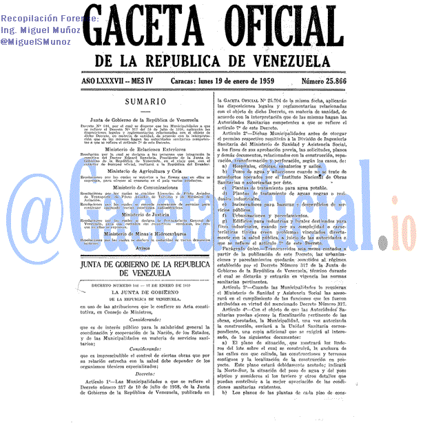 Gaceta Oficial 25866 del 19 Enero 1959