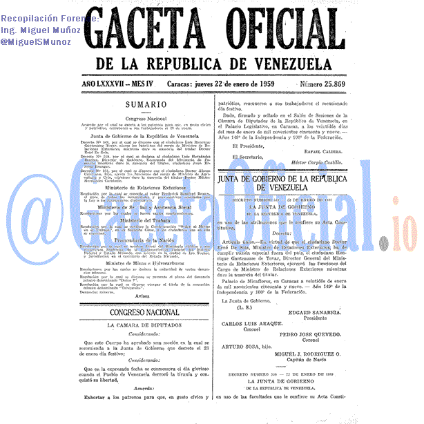 Gaceta Oficial 25869 del 22 Enero 1959