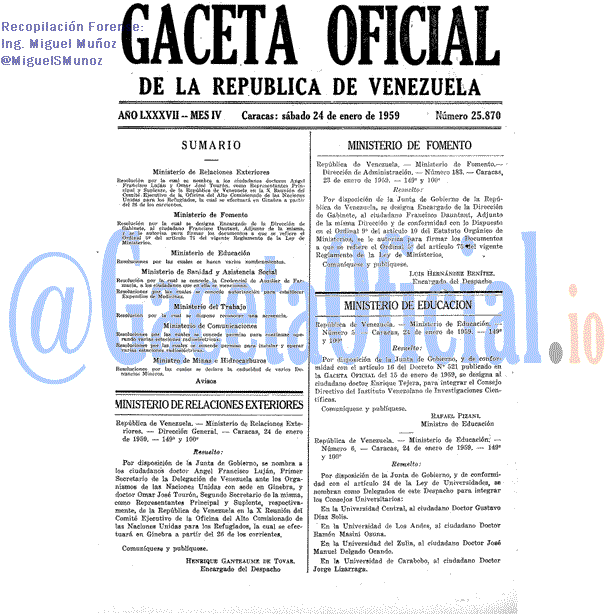 Gaceta Oficial 25870 del 24 Enero 1959