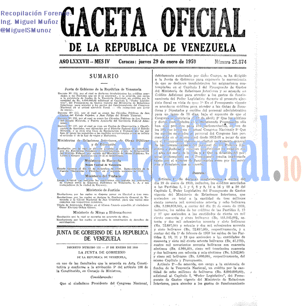 Gaceta Oficial 25874 del 29 Enero 1959