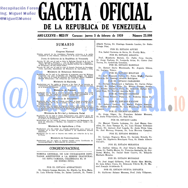 Gaceta Oficial 25880 del 5 Febrero 1959
