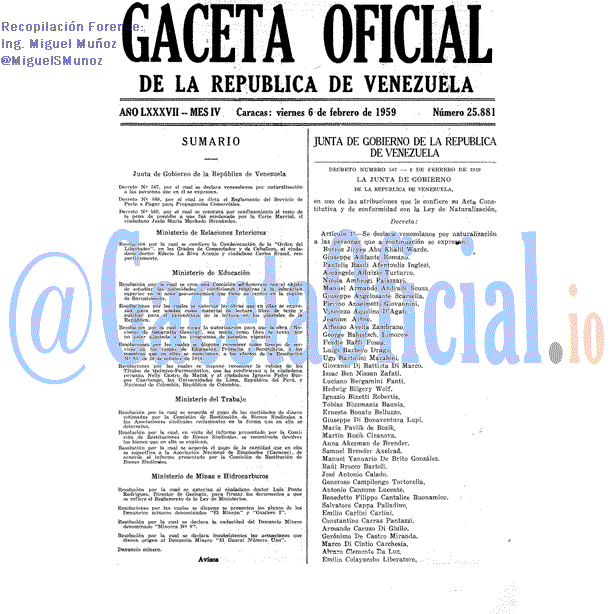 Gaceta Oficial 25881 del 6 Febrero 1959