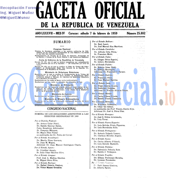 Gaceta Oficial 25882 del 7 Febrero 1959