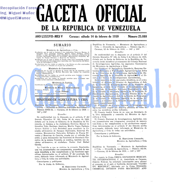 Gaceta Oficial 25888 del 14 Febrero 1959