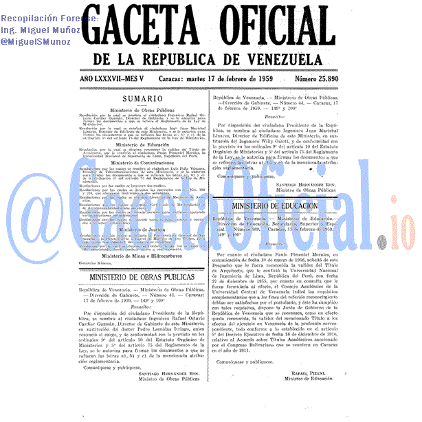 Gaceta Oficial 25890 del 17 Febrero 1959