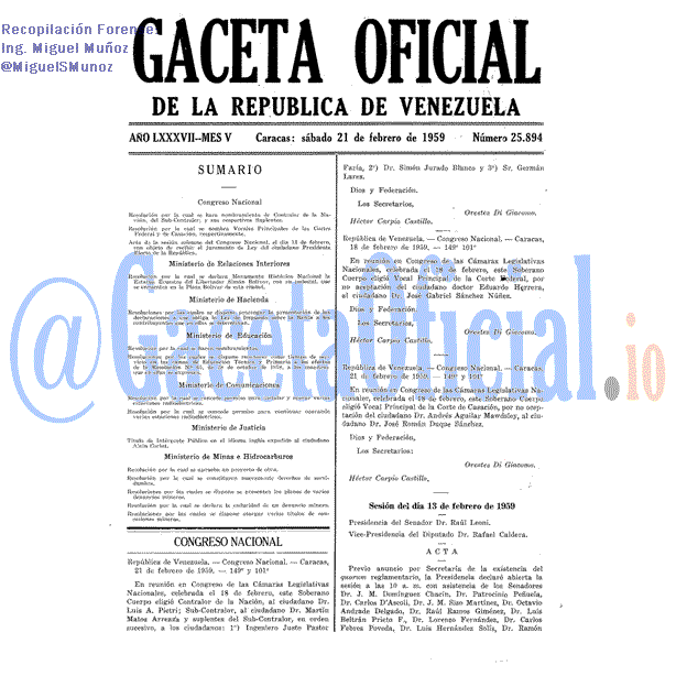 Gaceta Oficial 25894 del 21 Febrero 1959
