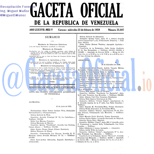 Gaceta Oficial 25897 del 25 Febrero 1959