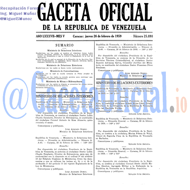 Gaceta Oficial 25898 del 26 Febrero 1959