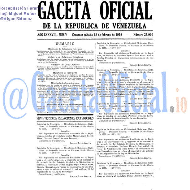 Gaceta Oficial 25900 del 28 Febrero 1959