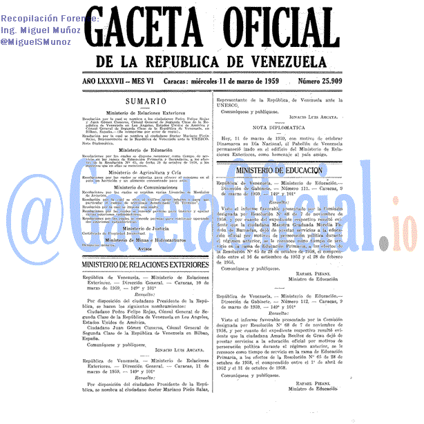 Gaceta Oficial 25909 del 11 Marzo 1959