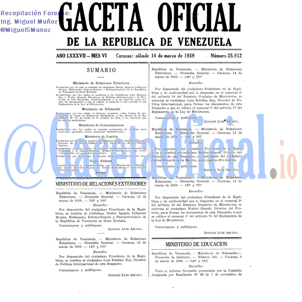 Gaceta Oficial 25912 del 14 Marzo 1959