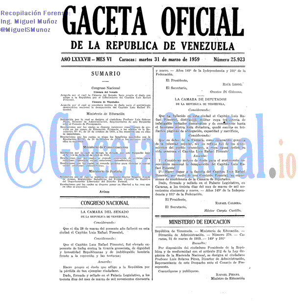 Gaceta Oficial 25923 del 31 Marzo 1959