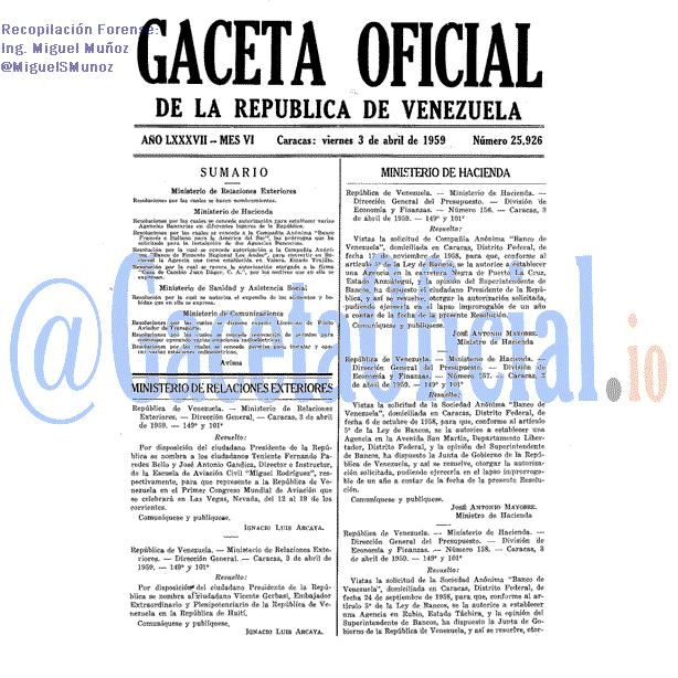 Gaceta Oficial 25926 del 3 Abril 1959