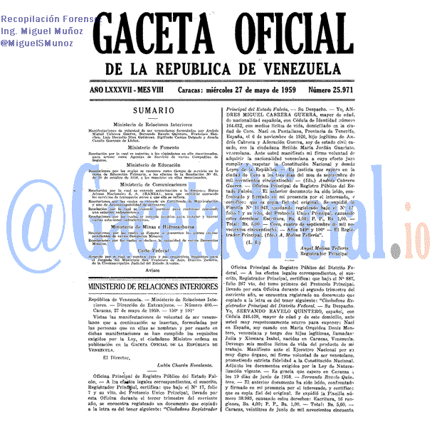 Gaceta Oficial 25971 del 27 Mayo 1959