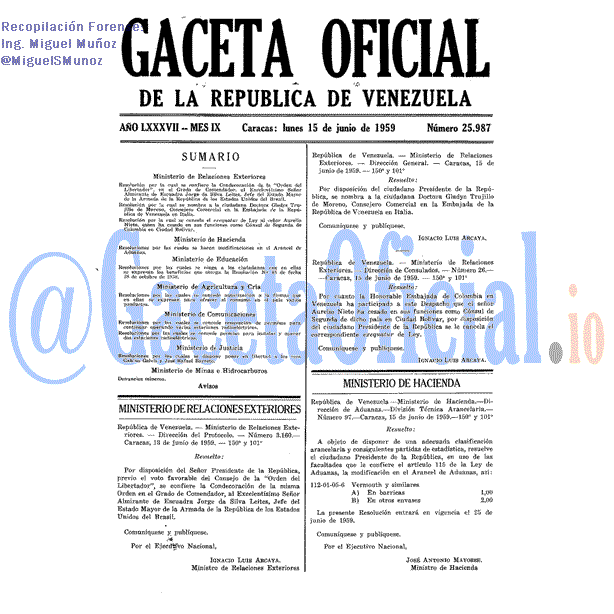 Gaceta Oficial 25987 del 15 Junio 1959