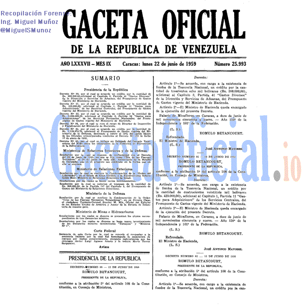 Gaceta Oficial 25993 del 22 Junio 1959